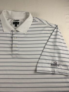 Adidas Windance Stripe White Gray Navy Golf Polo GUC XXL Climate Short Sleeve